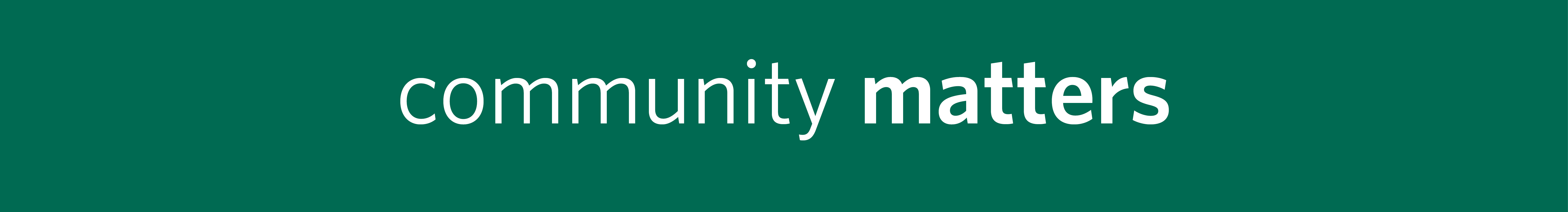 Community Matters in white lowercase text on an emerald green background.